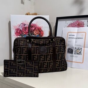 Fendi Zucca Vintage Top handle Boston Bag / Wallet bundle- Bag With COA